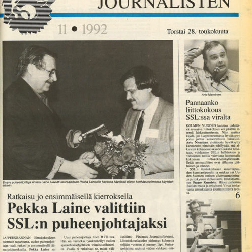 Sanomalehtimies Journalisten 11/1992.
